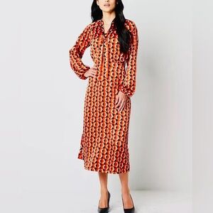 Worthington Long Sleeve Geometric Fit + Flare Dress Pockets! Size Small New